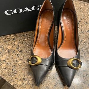 Coach, black 3 1/2 inch heeled leather Waverly pump, size 8.5